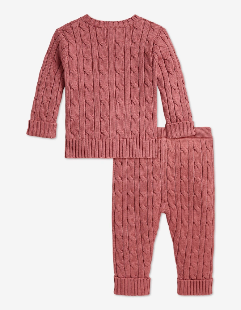 Ralph Lauren Baby Girls Cable Knit Trouser Set in Pink