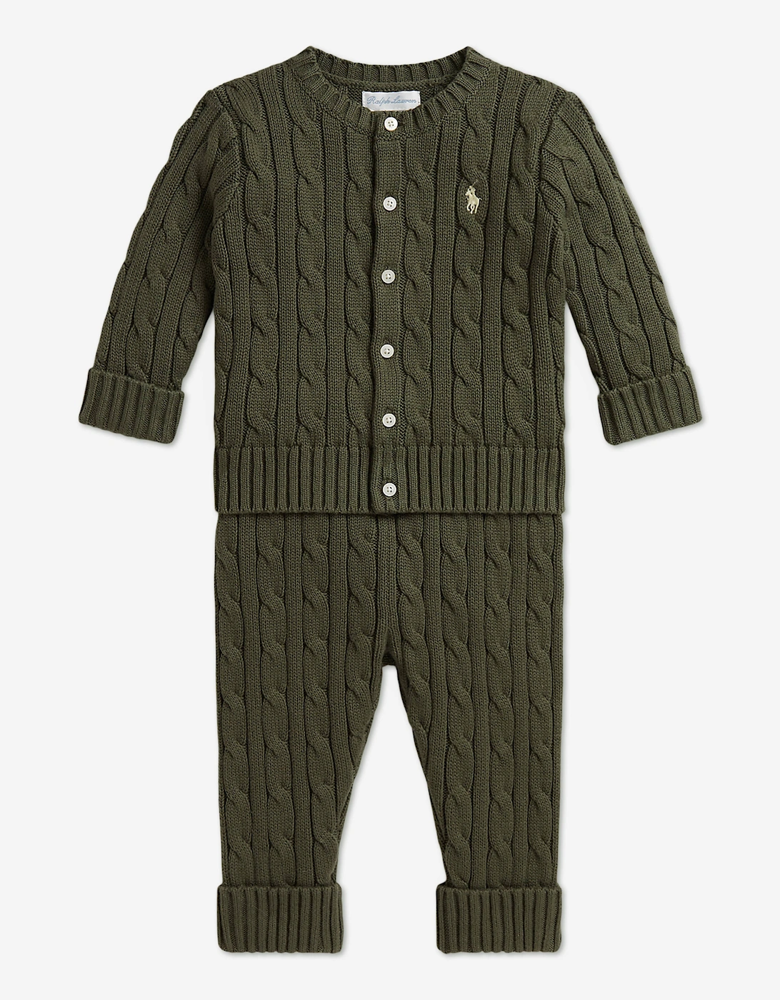 Ralph Lauren Baby Boys Cable Knit Trouser Set in Green