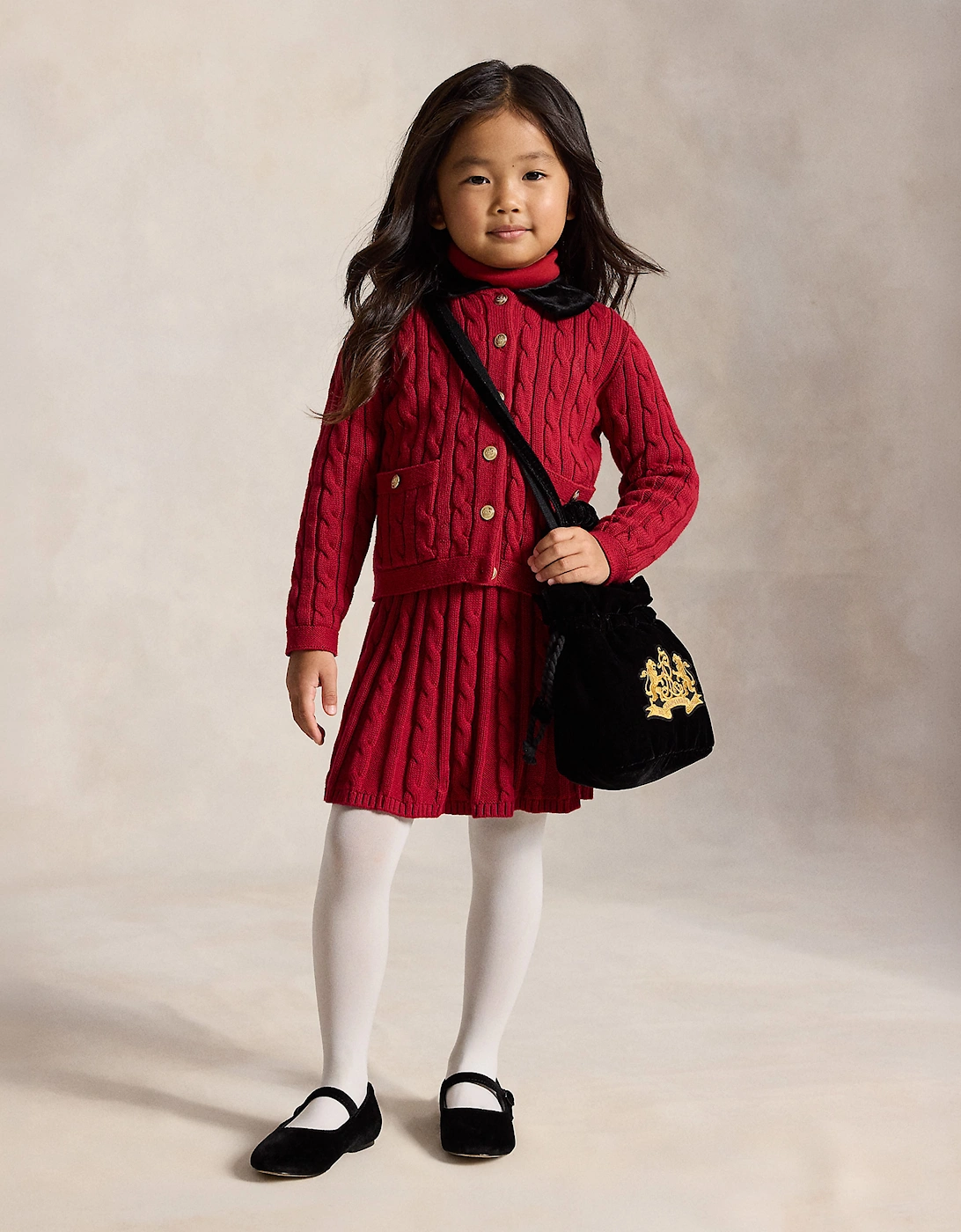 Ralph Lauren Girls Cable Knit Cardigan in Red