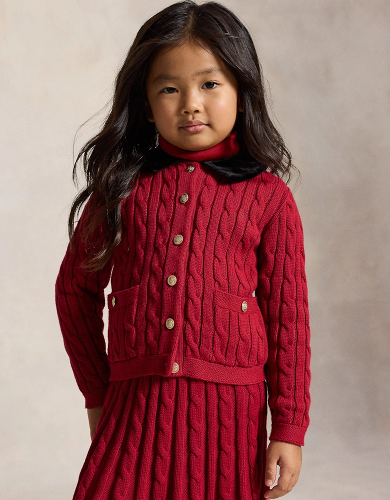 Ralph Lauren Girls Cable Knit Cardigan in Red