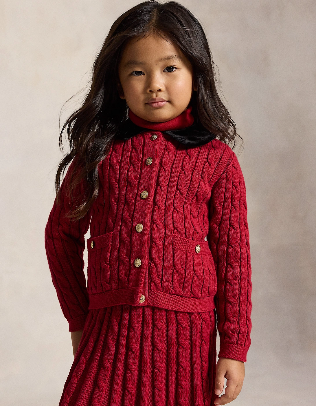 Ralph Lauren Girls Cable Knit Cardigan in Red