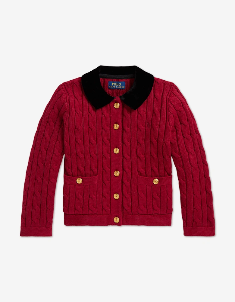 Ralph Lauren Girls Cable Knit Cardigan in Red
