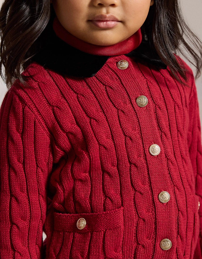 Ralph Lauren Girls Cable Knit Cardigan in Red