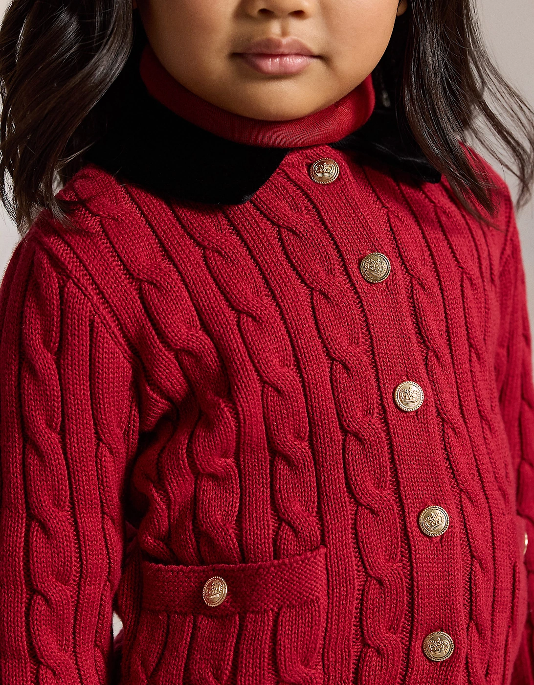 Ralph Lauren Girls Cable Knit Cardigan in Red