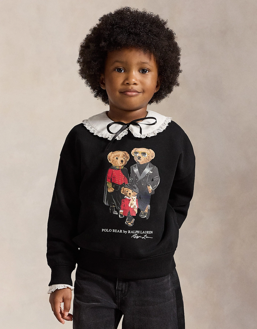 Ralph Lauren Girls Polo Bear Family Sweatshirt in Black