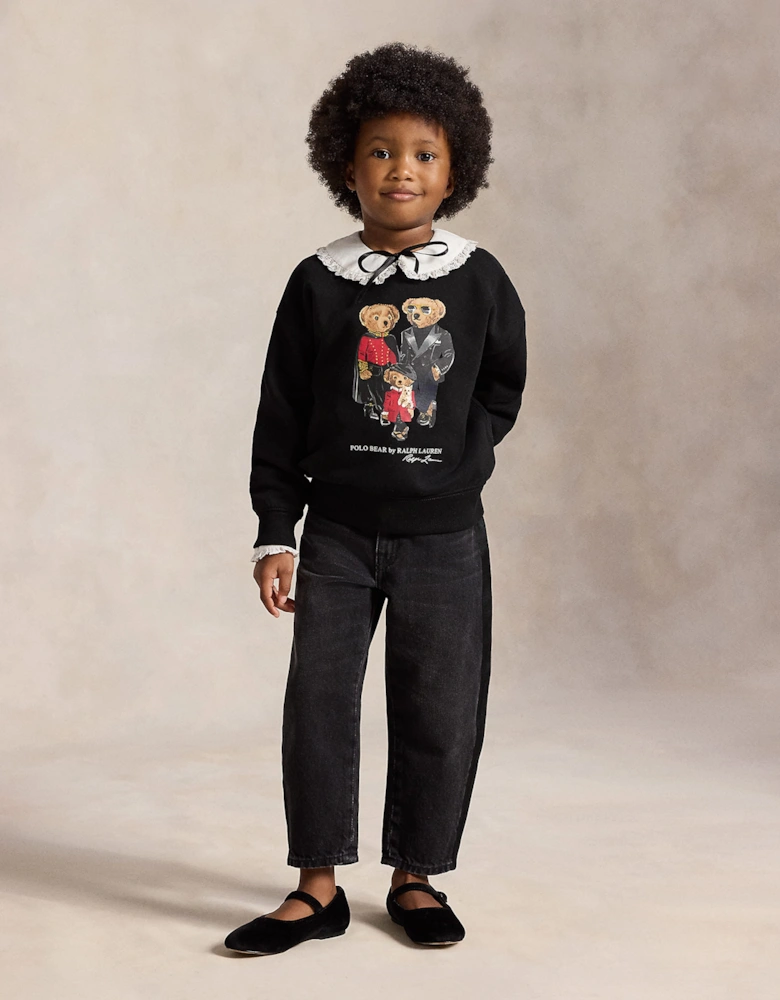 Ralph Lauren Girls Polo Bear Family Sweatshirt in Black