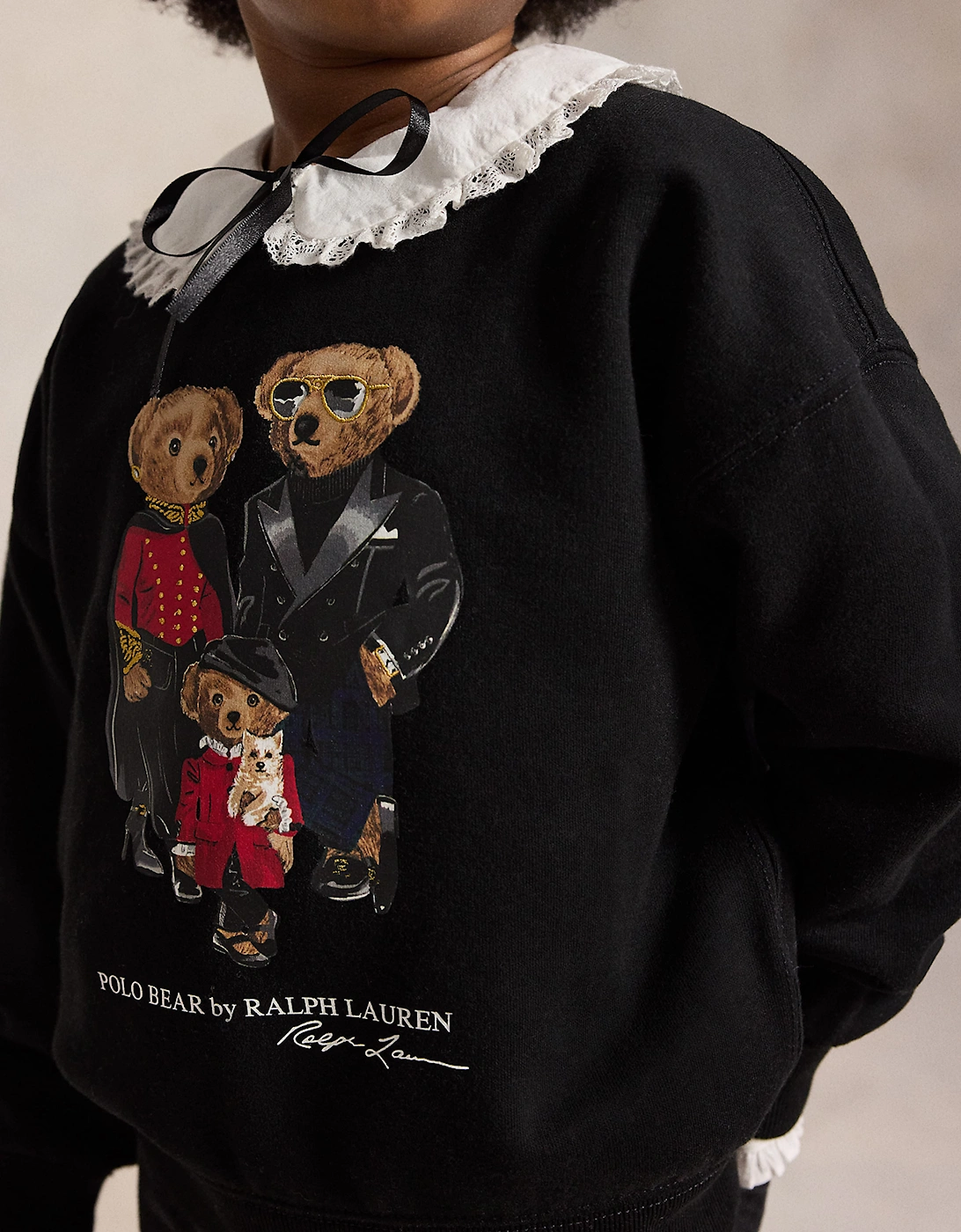 Ralph Lauren Girls Polo Bear Family Sweatshirt in Black