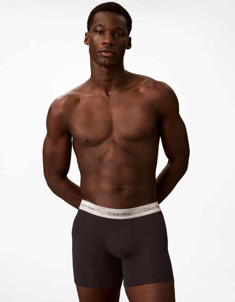 Calvin Klein 3 Pack Icon Cotton Stretch Mens Boxer Briefs - Black/Silver Haze