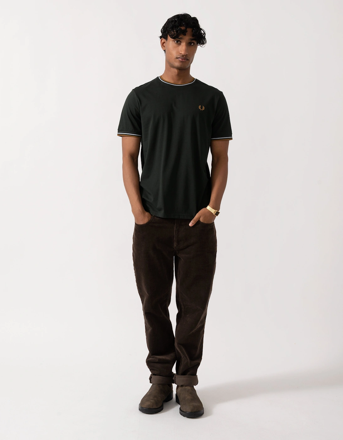 Fred Perry Mens Twin Tipped T-Shirt - Night Green/Dusk Blue/Dark Caramel 78C