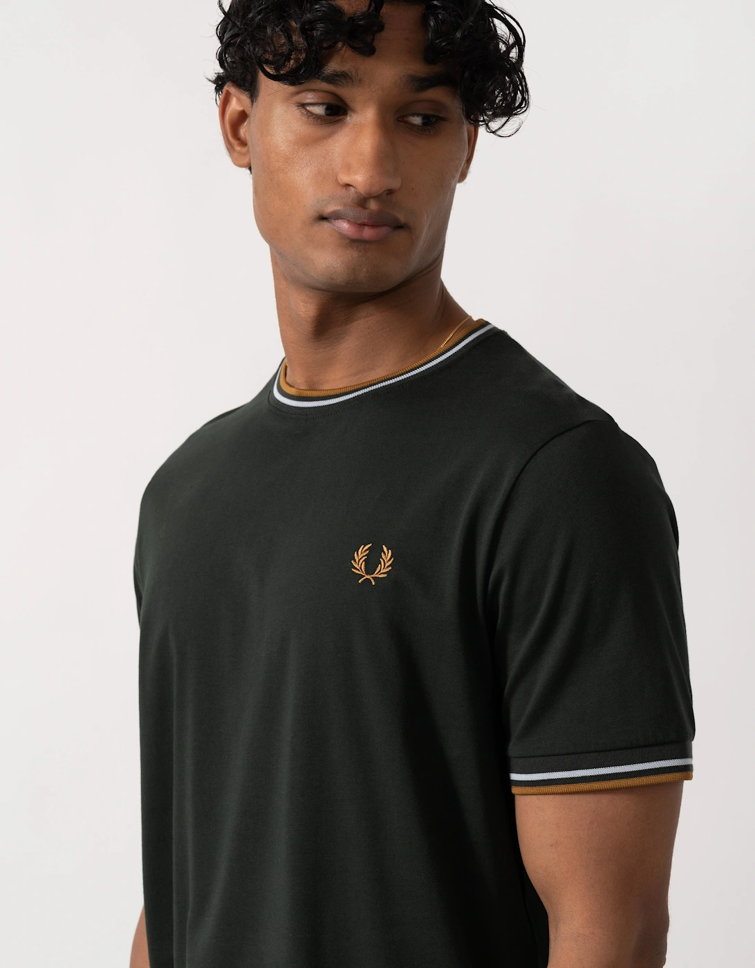 Fred Perry Mens Twin Tipped T-Shirt - Night Green/Dusk Blue/Dark Caramel 78C