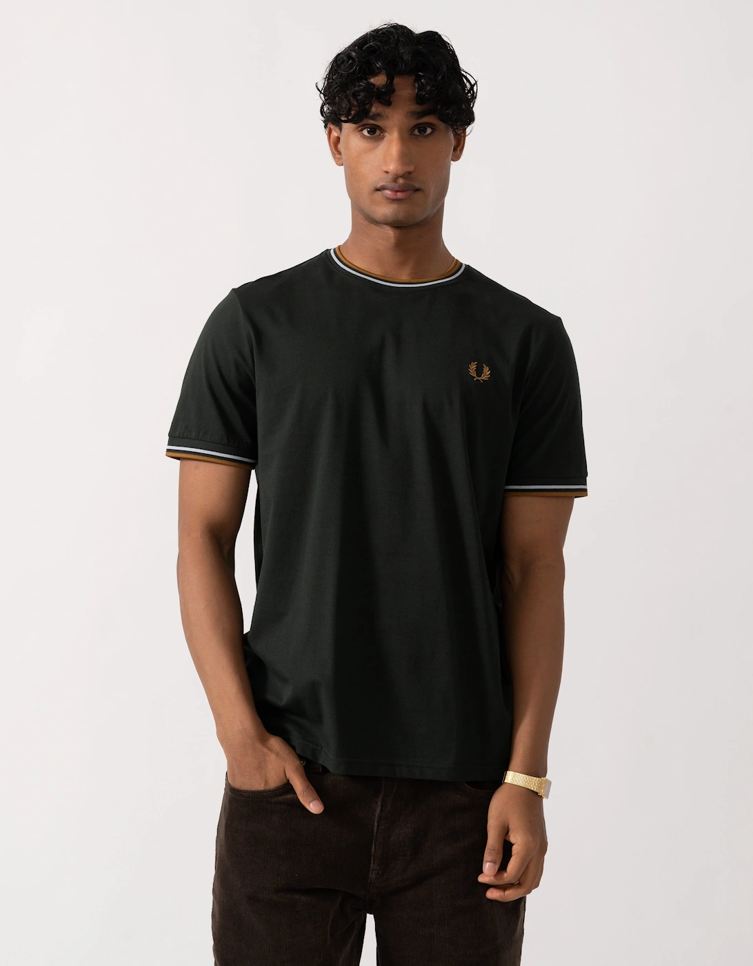 Fred Perry Mens Twin Tipped T-Shirt - Night Green/Dusk Blue/Dark Caramel 78C