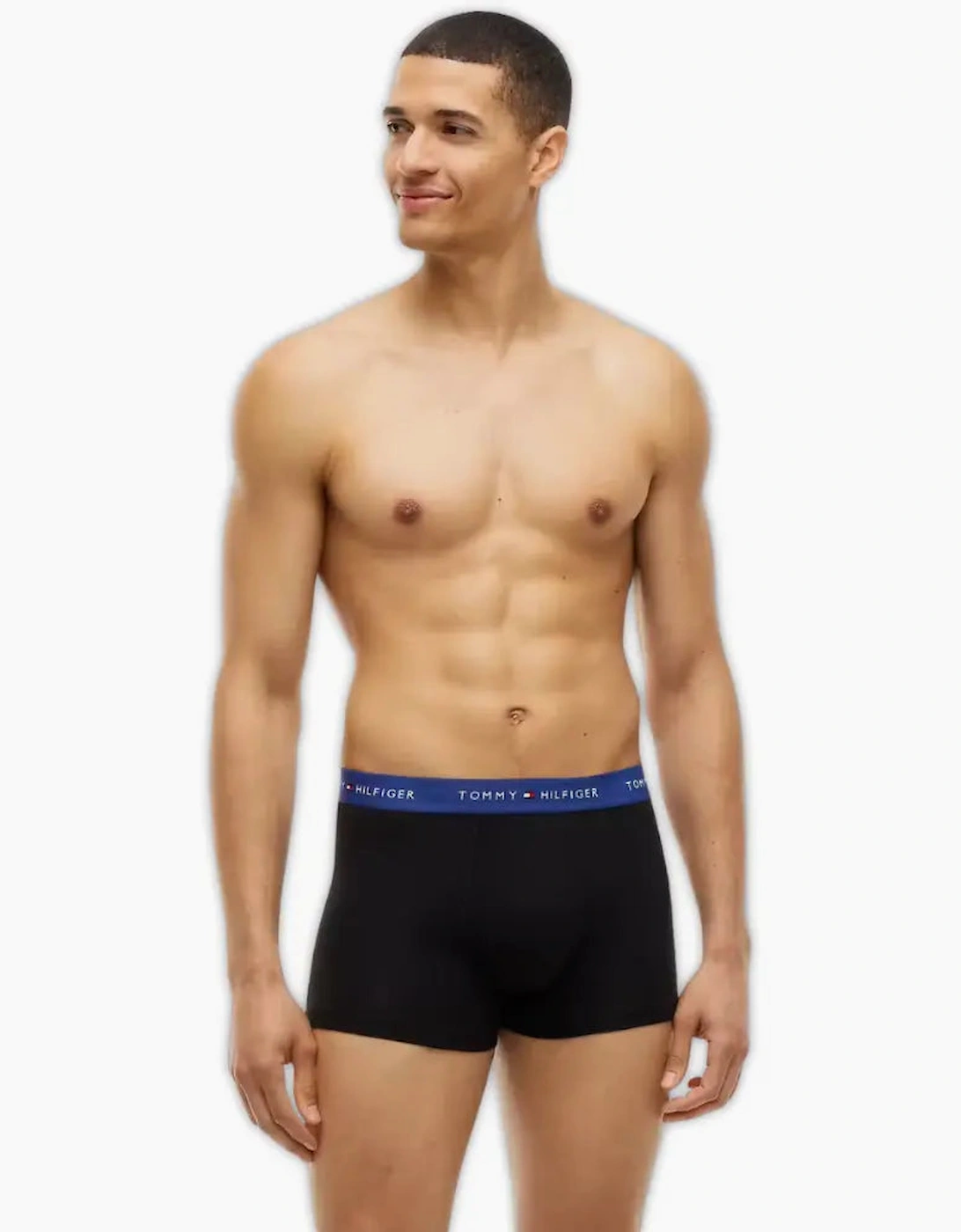 3-Pack Signature Cotton Boxer Trunks, Black w/ blue/burgundy/blue