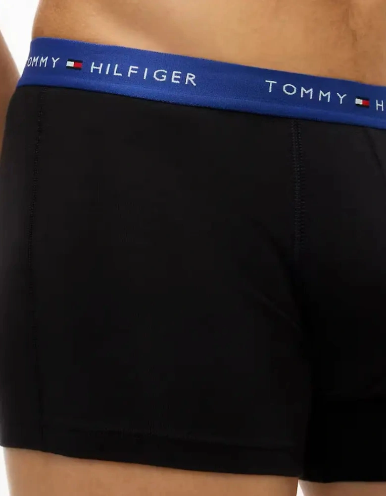 3-Pack Signature Cotton Boxer Trunks, Black w/ blue/burgundy/blue