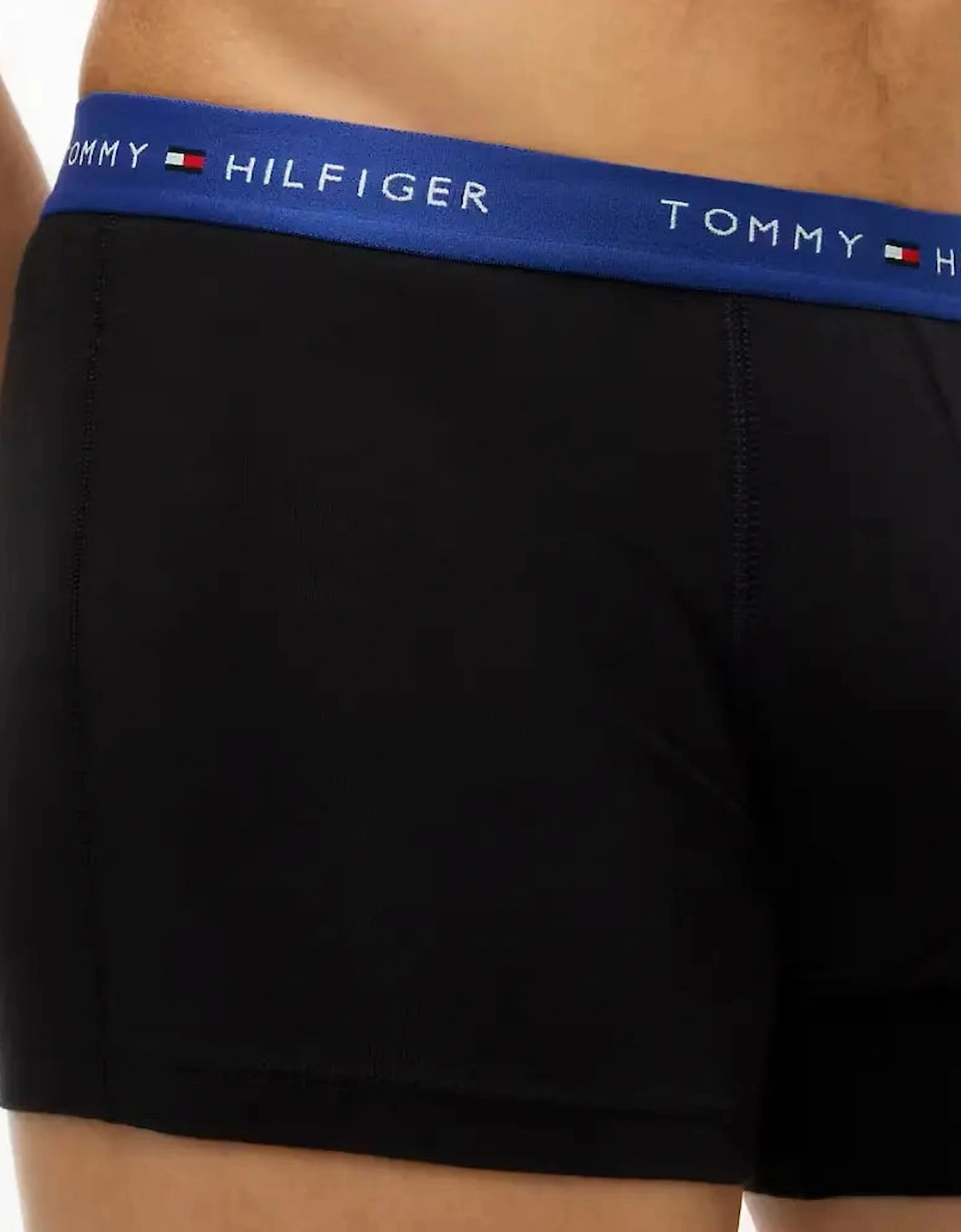 3-Pack Signature Cotton Boxer Trunks, Black w/ blue/burgundy/blue