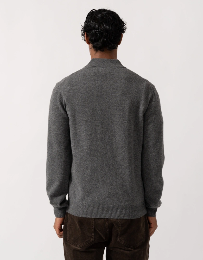 GANT Mens Superfine Lambswool Long Sleeve Polo - 90 Charcoal Melange