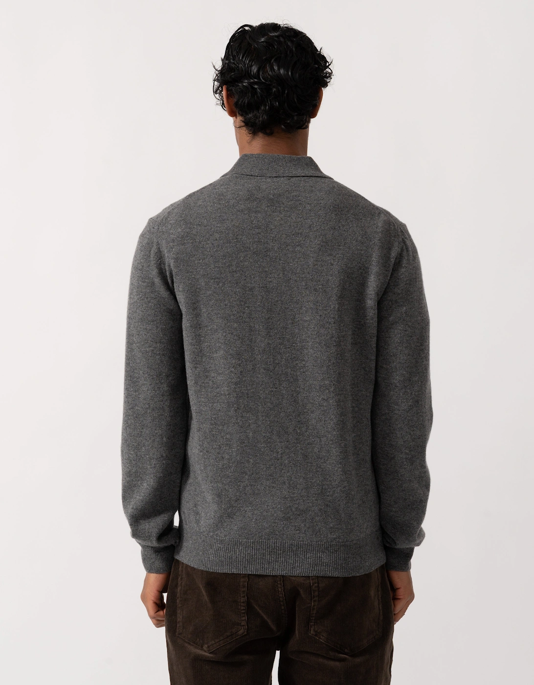 GANT Mens Superfine Lambswool Long Sleeve Polo - 90 Charcoal Melange