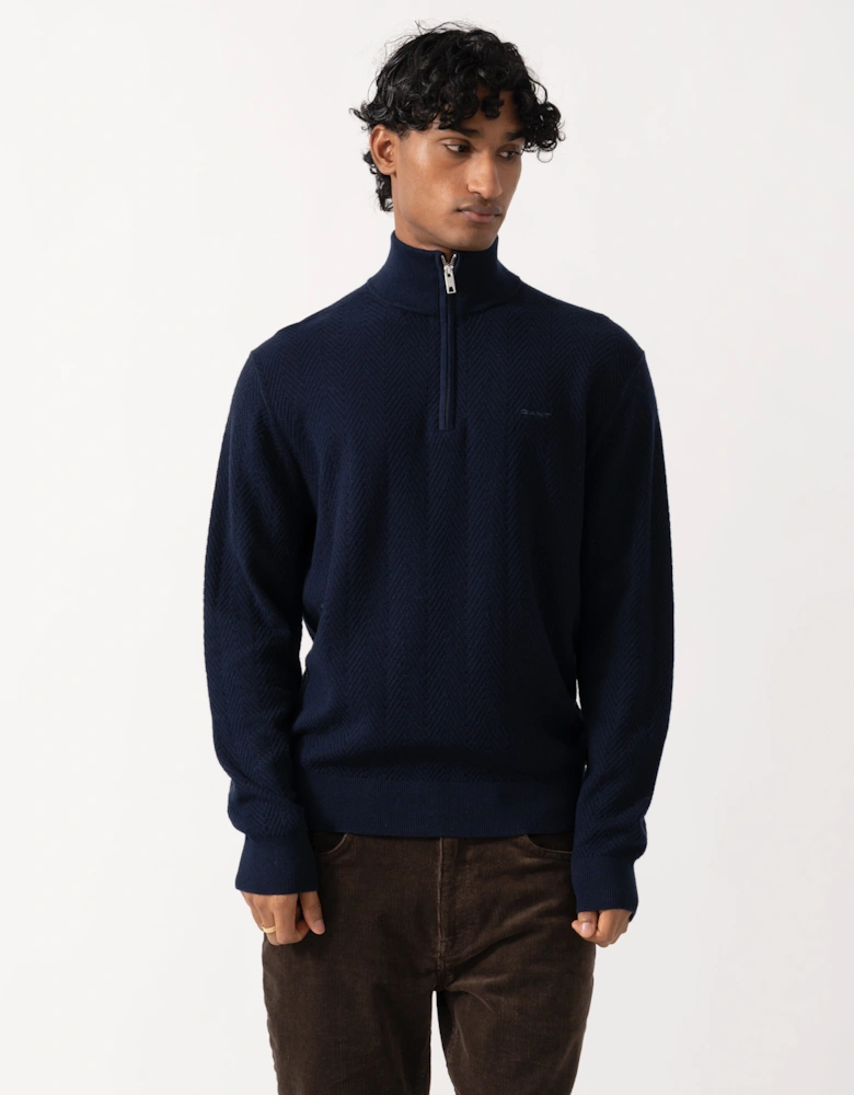 GANT Mens Herringbone Texture Half Zip Sweater - 433 Evening Blue