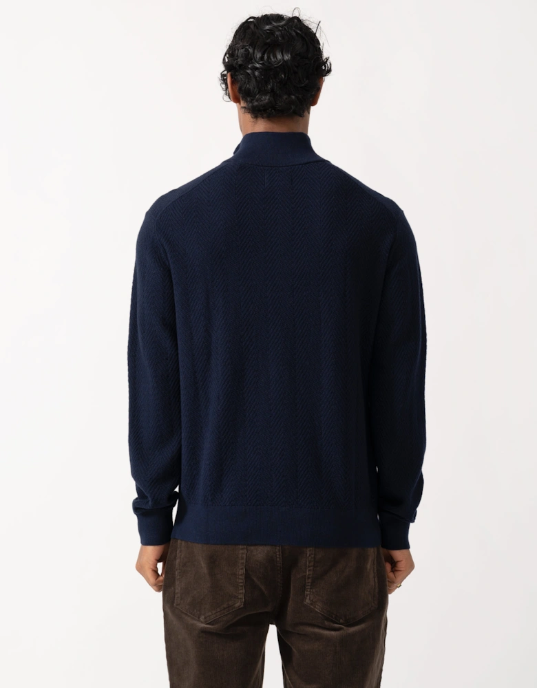 GANT Mens Herringbone Texture Half Zip Sweater - 433 Evening Blue