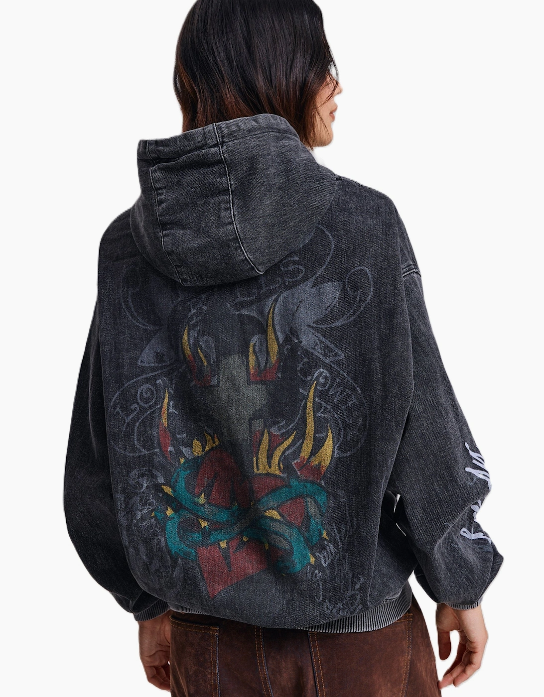 Ed Hardy Skull Roses Oversized Women's Black Hoodie