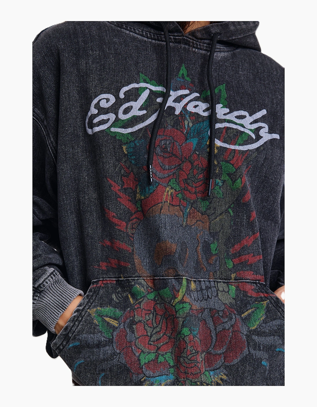 Ed Hardy Skull Roses Oversized Women's Black Hoodie
