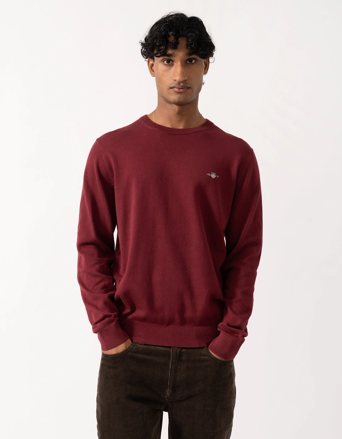 Men's GANT Mens Classic Cotton Shield Logo Crew Neck Jumper - 676 Deep Grape Wine - Red - Size: 38