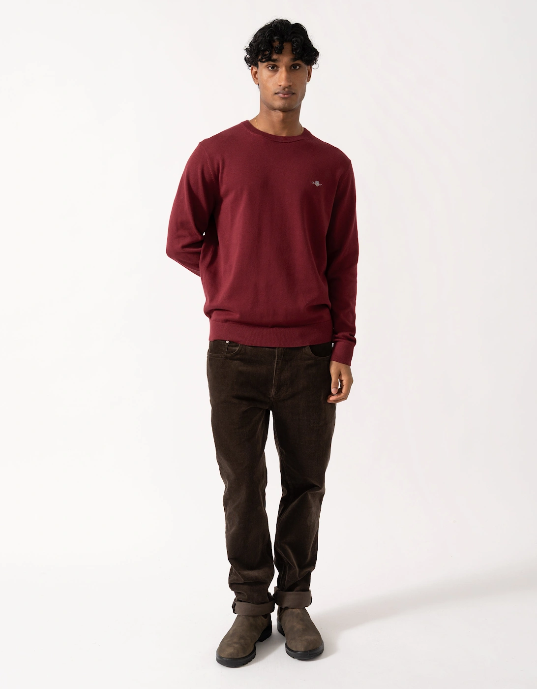 GANT Mens Classic Cotton Shield Logo Crew Neck Jumper - 676 Deep Grape Wine