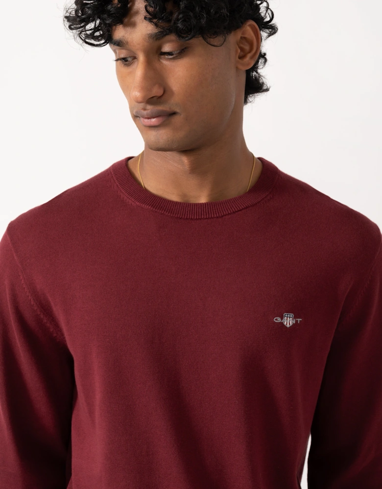GANT Mens Classic Cotton Shield Logo Crew Neck Jumper - 676 Deep Grape Wine