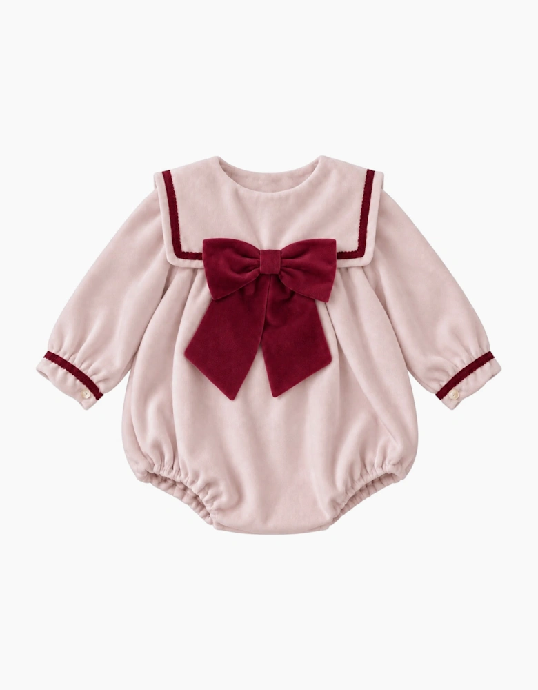 Girls Pink and Red Velour Romper