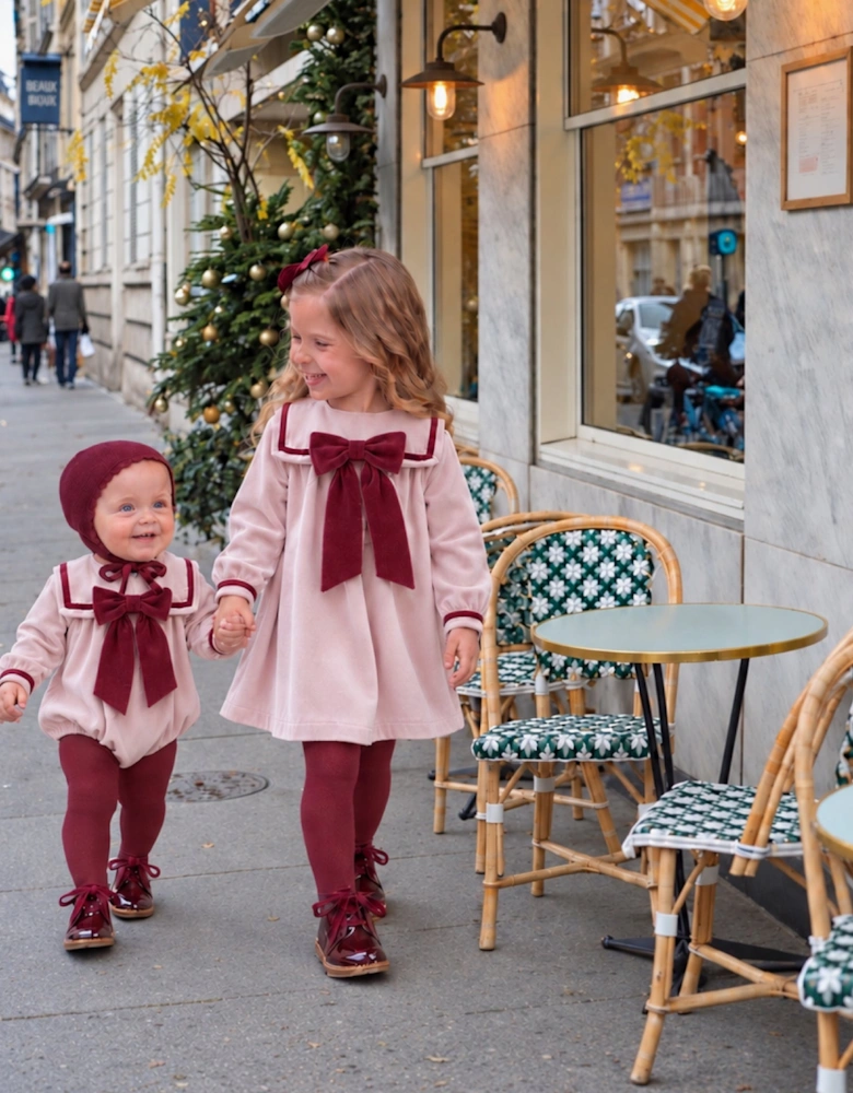 Girls Pink and Red Velour Dress