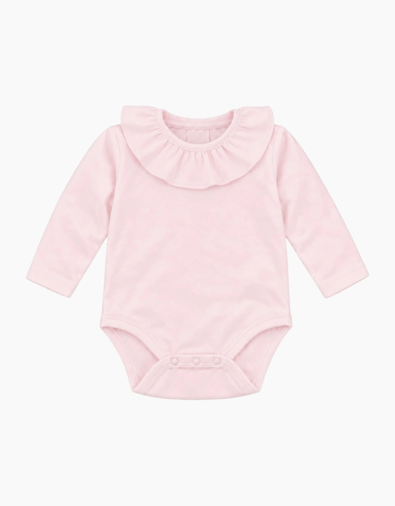 Girls Pale Pink Frill Collared Cotton Body Vest