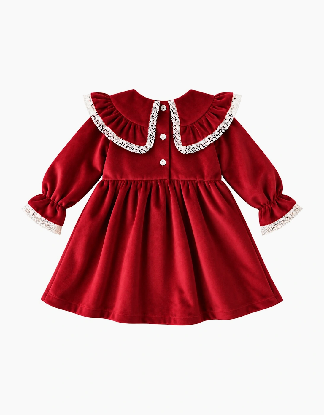 Girls Red Velour Collared Dress