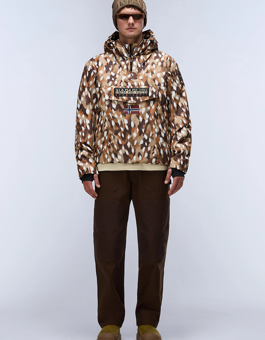 Men's Napapijri Rainforest Next All Over Print Anorak Jacket - Brown - Size: 44/Regular