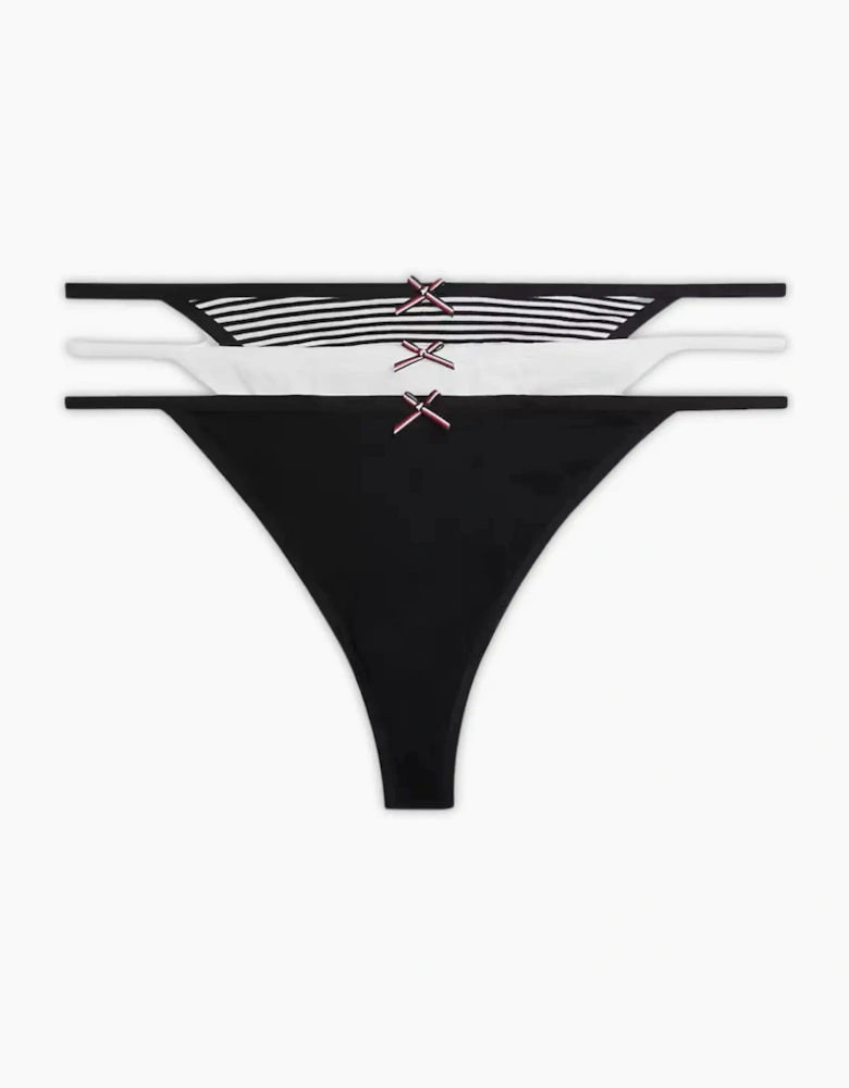 3-Pack TH Flag Stripe Tanga Thongs, Black/Ecru/Black