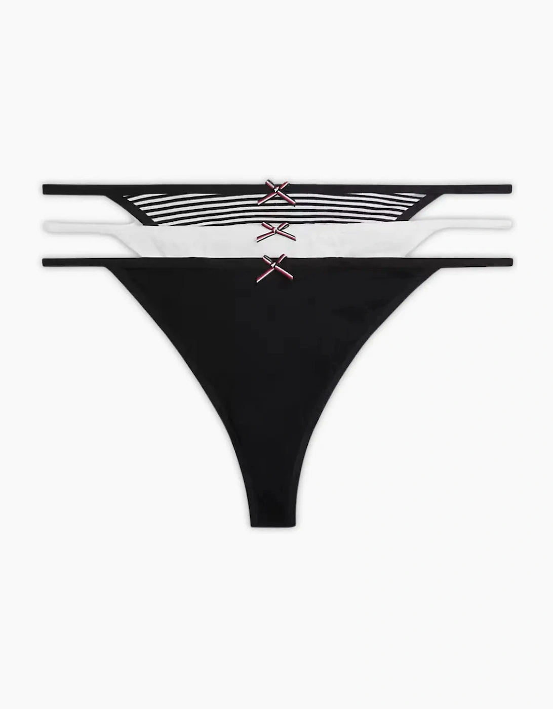 Tommy Hilfiger Women's 3-Pack TH Flag Stripe Tanga Thongs, Black/Ecru/Black - Size: 12