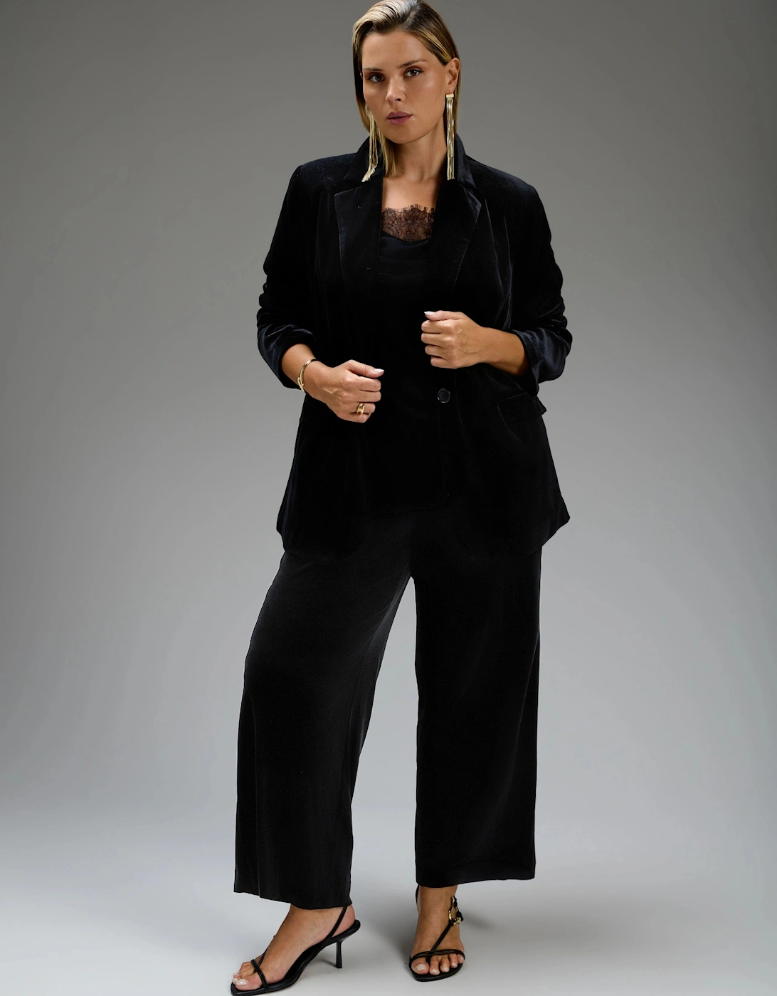 Black Velvet Single Breasted Blazer