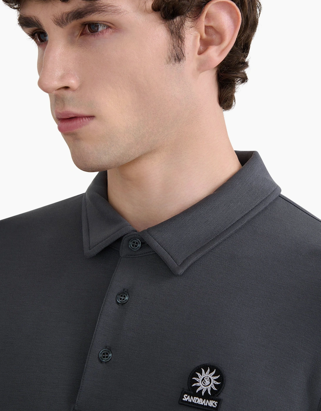 SANDBANKS MODAL LONG SLEEVE POLO | ANTRHACITE
