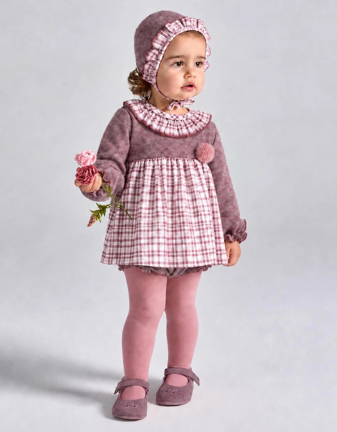 Girls Purple Mauve Check Dress Set