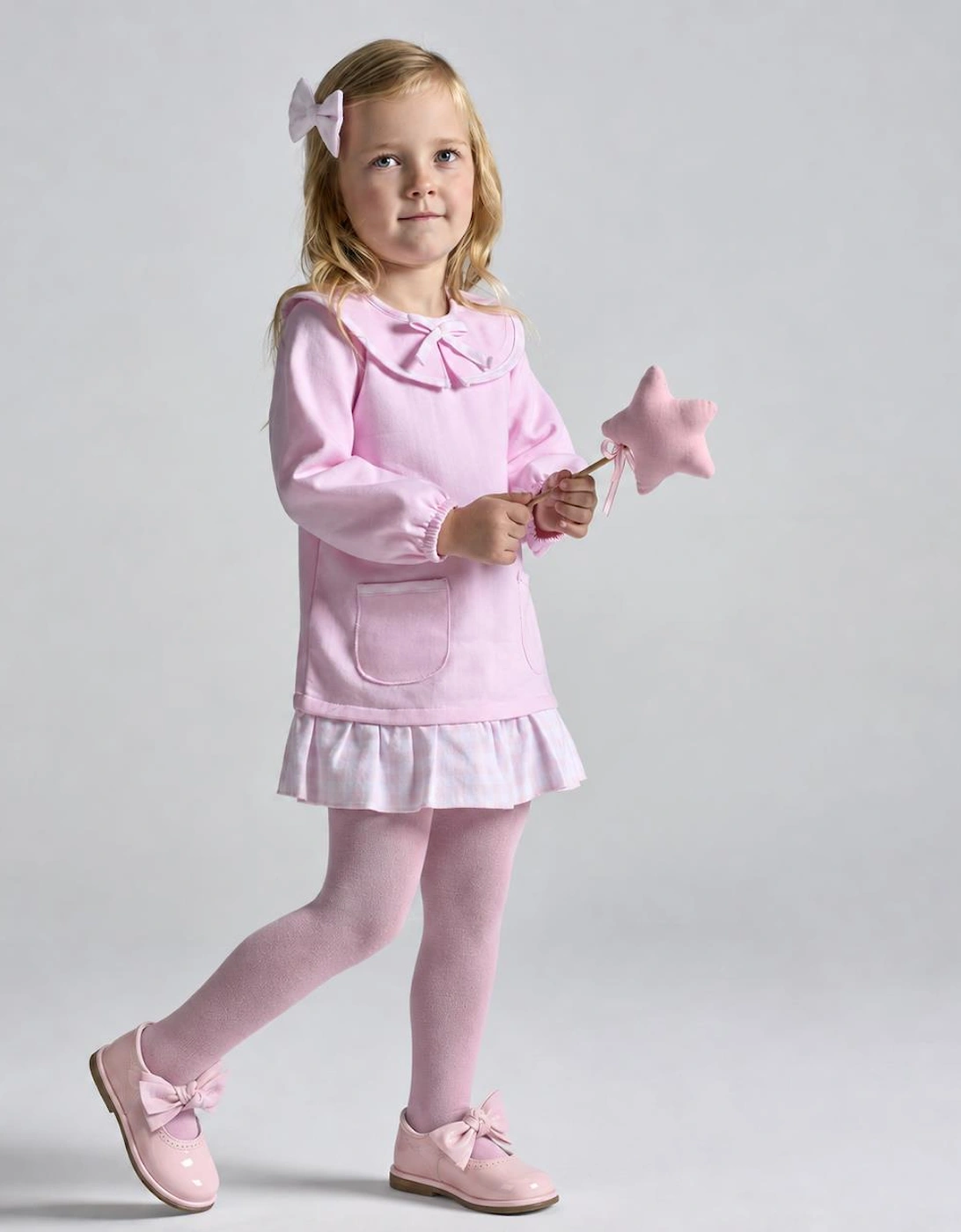 Girls Pale Pink Check Collared Dress