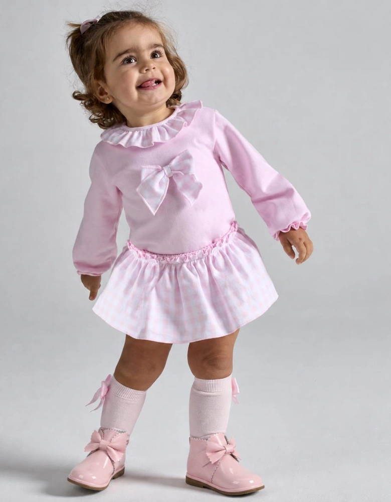 Girls Pale Pink Check Skort Set