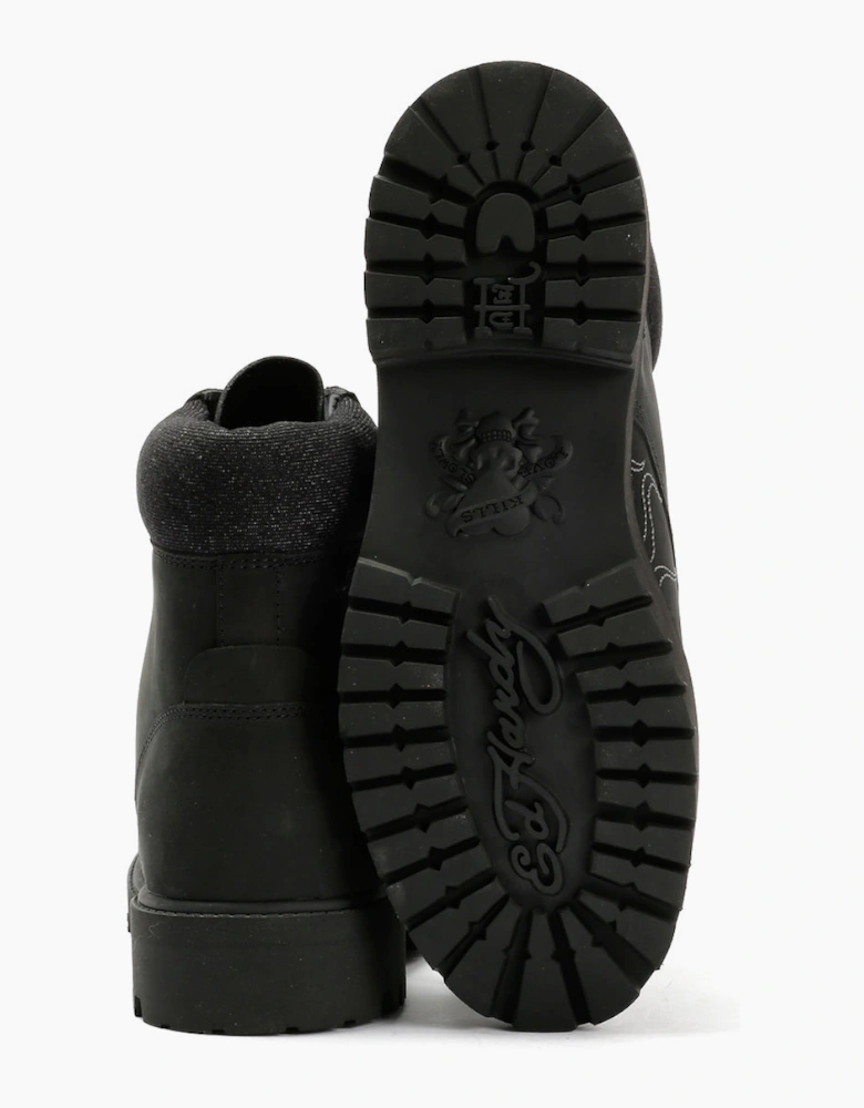 Ed Hardy Embroidered Flames Nubuck Men's Black Boots