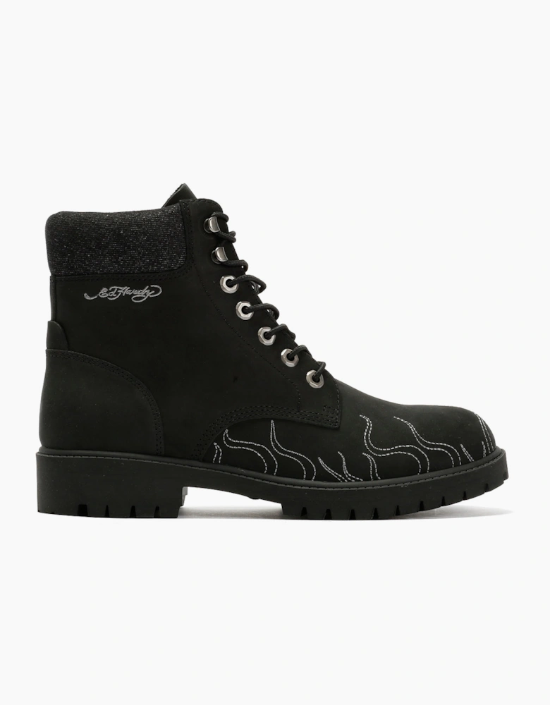 Ed Hardy Embroidered Flames Nubuck Men's Black Boots