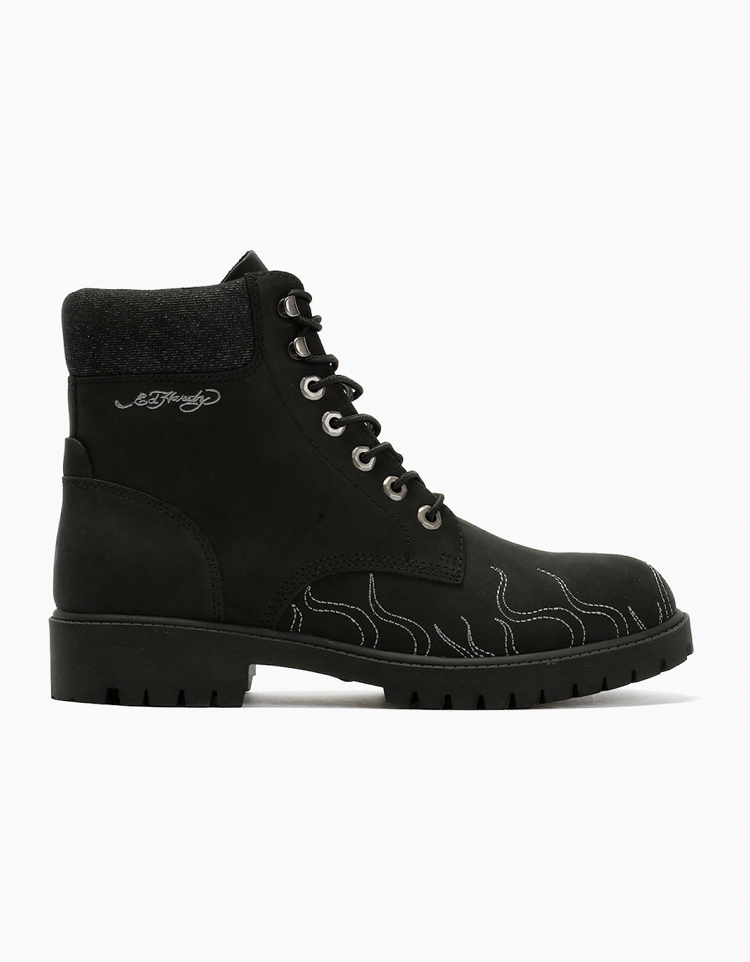 Ed Hardy Embroidered Flames Nubuck Men's Black Boots