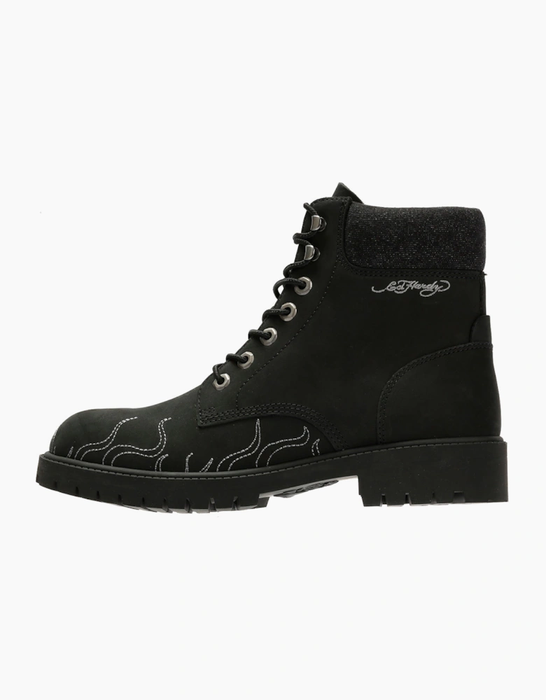 Ed Hardy Embroidered Flames Nubuck Men's Black Boots