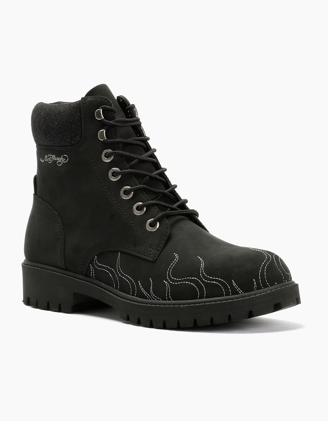 Ed Hardy Embroidered Flames Nubuck Men's Black Boots