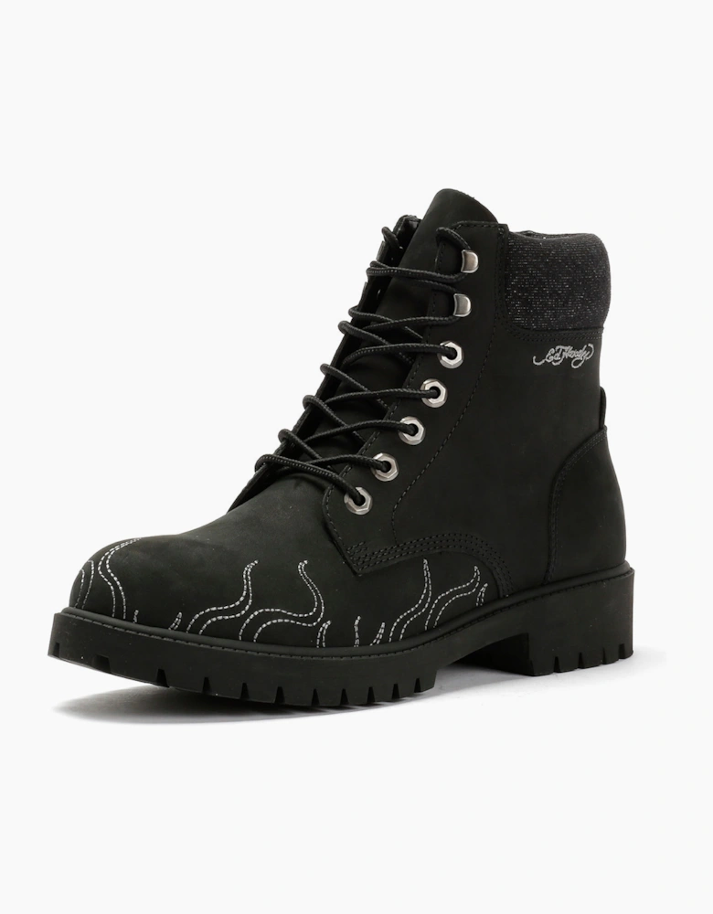 Ed Hardy Embroidered Flames Nubuck Men's Black Boots