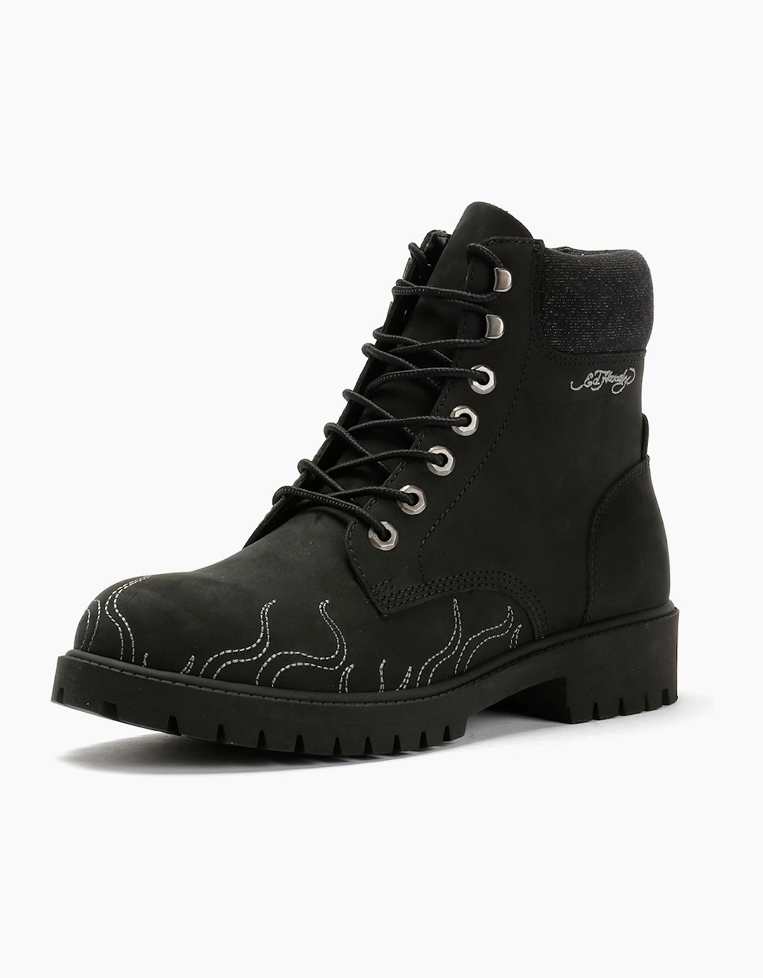 Ed Hardy Embroidered Flames Nubuck Men's Black Boots