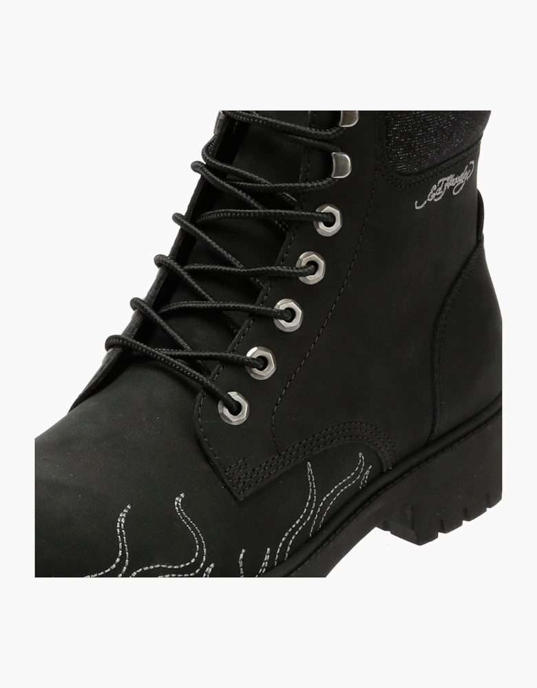 Ed Hardy Embroidered Flames Nubuck Men's Black Boots