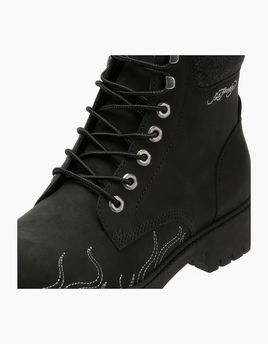 Ed Hardy Embroidered Flames Nubuck Men's Black Boots
