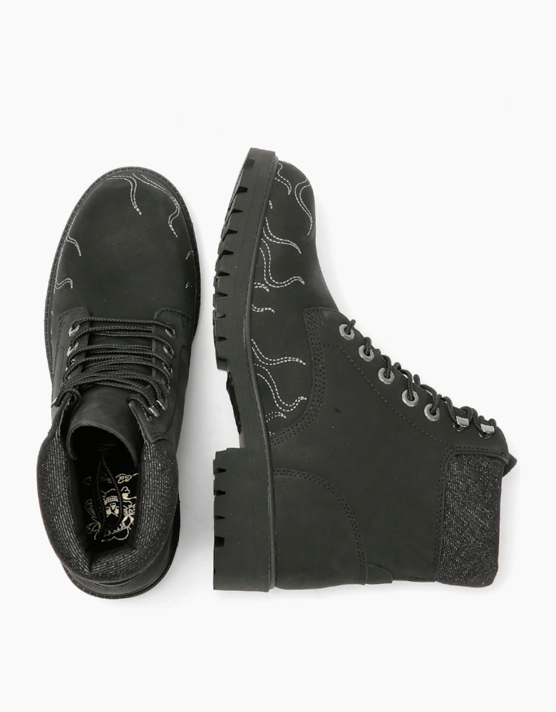 Ed Hardy Embroidered Flames Nubuck Men's Black Boots