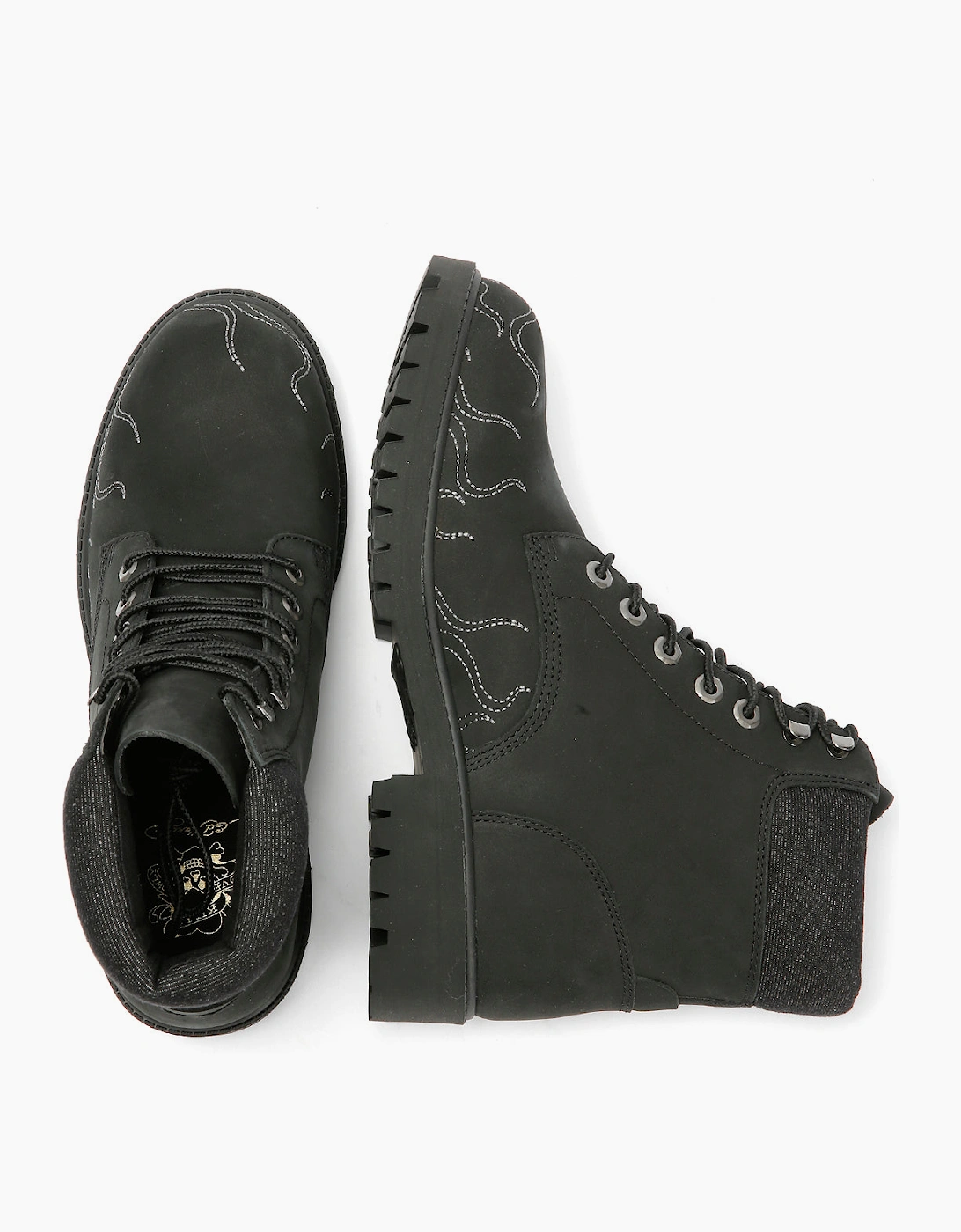 Ed Hardy Embroidered Flames Nubuck Men's Black Boots